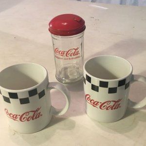Vintage Coca Cola Coffee Mugs and Sugar Dispenser Corner Cafe Retro Dinner 1990s
